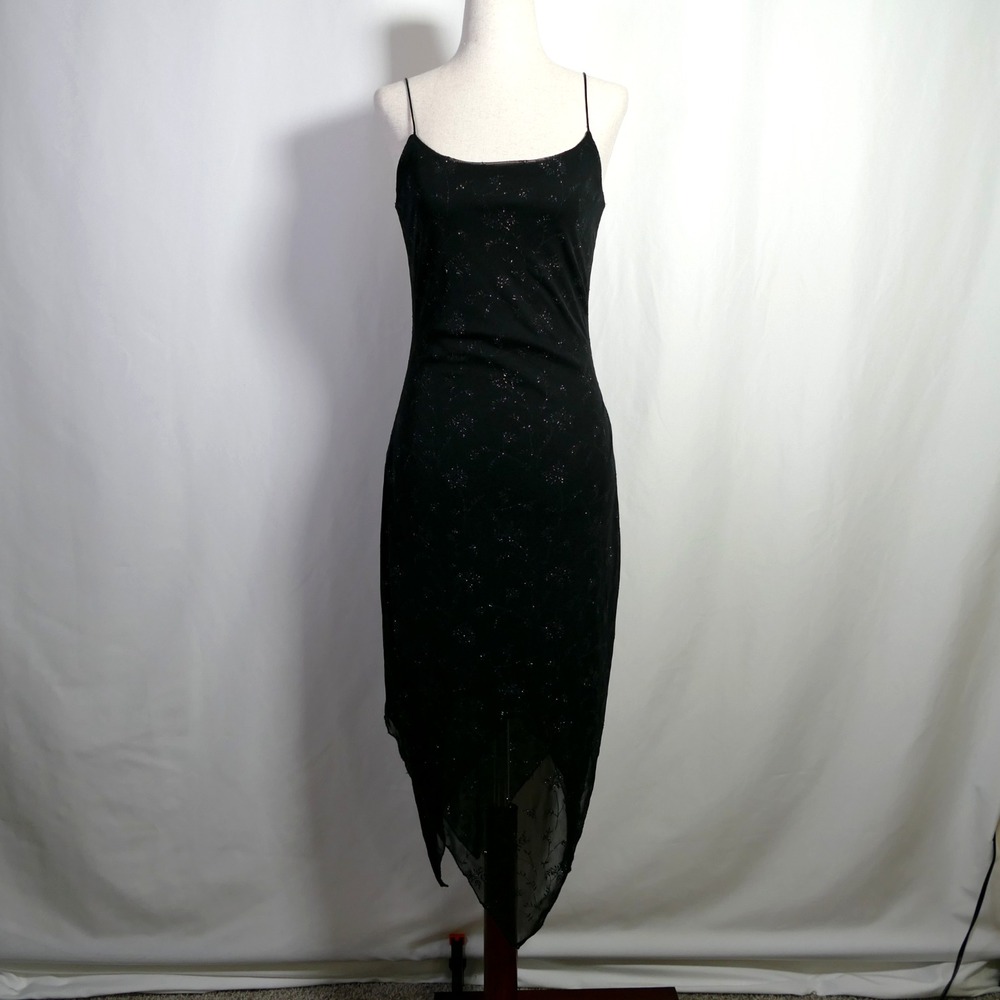 VTG IN Y2K Fairy Grunge Whimsigoth Asymmetric Midi Dress Size S Floral Burnout